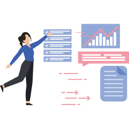 Mujer trabajando en el desarrollo del gráfico.  Illustration