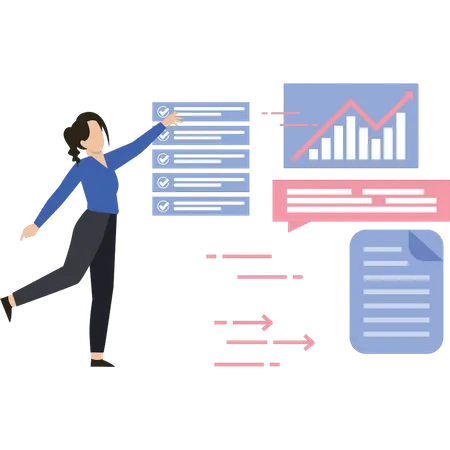 Mujer trabajando en el desarrollo del gráfico.  Illustration