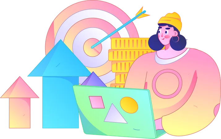 Mujer trabajando en estrategia digital  Ilustración