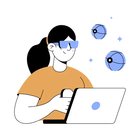 Mujer trabajando en la gamificación online  Ilustración