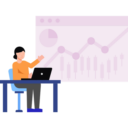 Mujer trabajando en gráficos analíticos  Ilustración