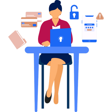 Mujer trabajando en guardar datos personales  Ilustración