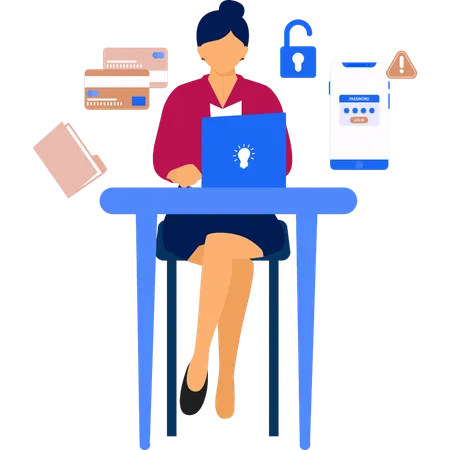 Mujer trabajando en guardar datos personales  Ilustración