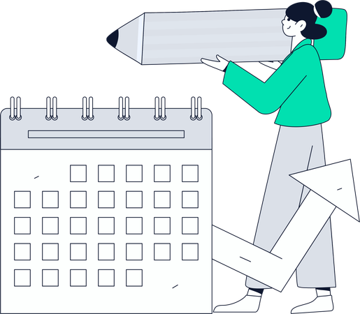 Mujer trabajando en un calendario  イラスト