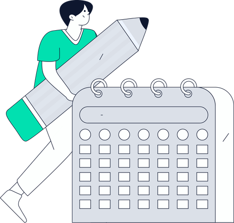 Mujer trabajando en un calendario  イラスト