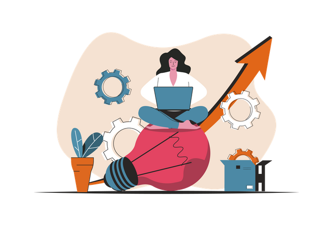 Mujer trabajando en idea de negocio  Illustration