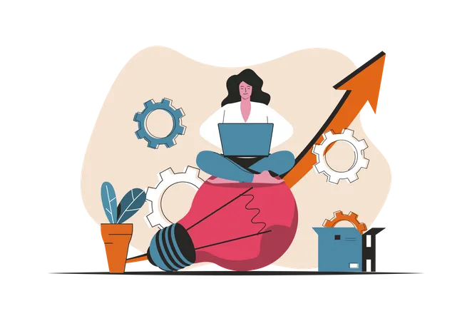 Mujer trabajando en idea de negocio  Illustration