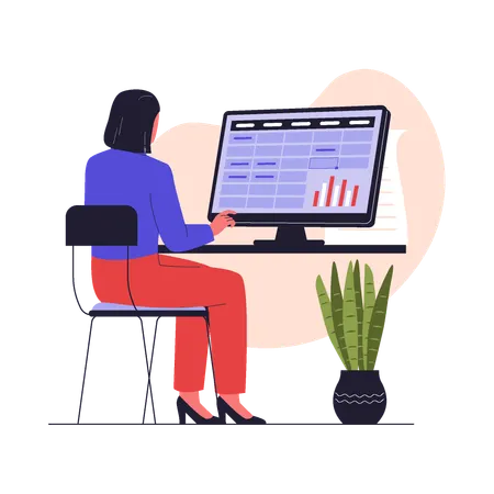 Mujer trabajando en la entrada de datos  Ilustración