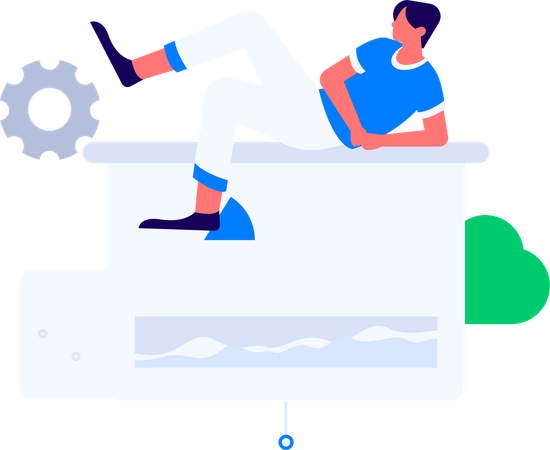 Mujer trabajando en la carga de la nube  Ilustración
