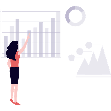 Mujer trabajando en representación de datos.  Ilustración