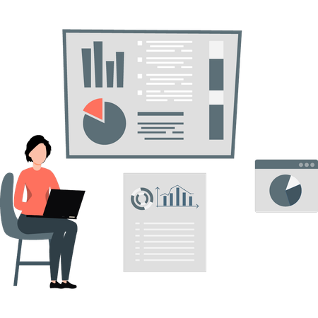 Mujer trabajando en marketing de redes sociales  Illustration