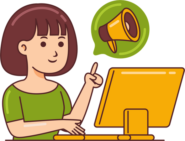 Mujer trabajando en marketing digital  Ilustración
