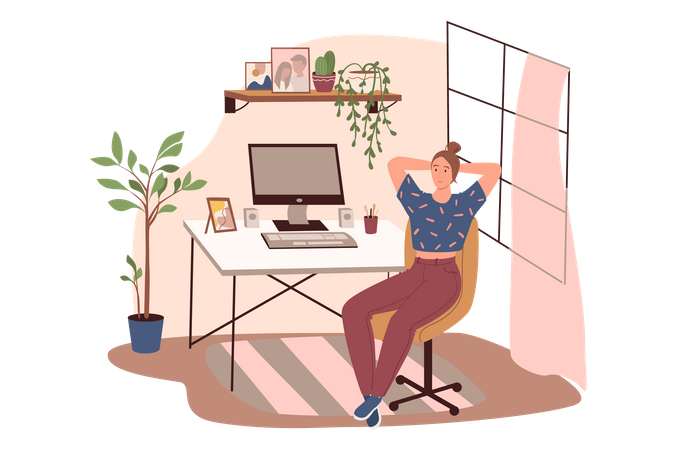 Mujer trabajando en la oficina  Ilustración