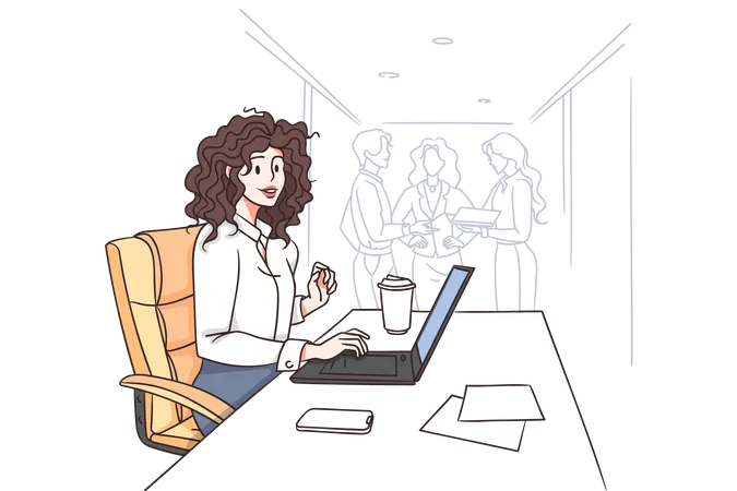 Mujer trabajando en la oficina  Ilustración