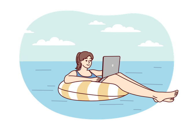 Mujer trabajando en la piscina  Ilustración
