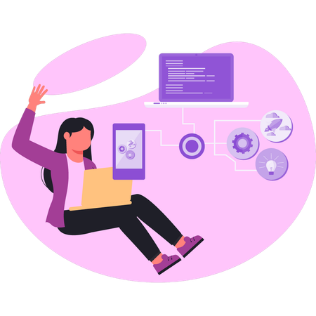 Mujer trabajando en redes de SEO  Illustration