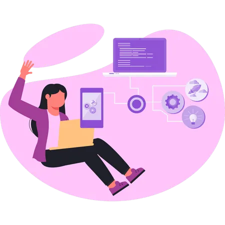 Mujer trabajando en redes de SEO  Illustration