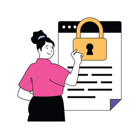 Mujer trabajando en seguridad de datos personales  Ilustración