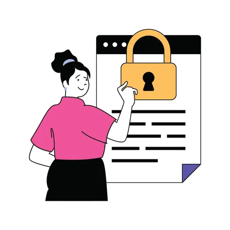 Mujer trabajando en seguridad de datos personales  Ilustración