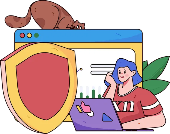 Mujer trabajando en seguridad informática  Ilustración