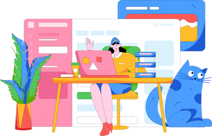 Mujer trabajando en el sitio web  Ilustración