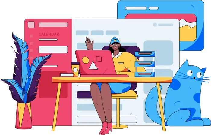 Mujer trabajando en el sitio web  Ilustración