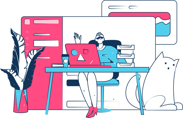 Mujer trabajando en el sitio web  Ilustración