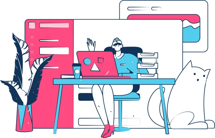 Mujer trabajando en el sitio web  Ilustración