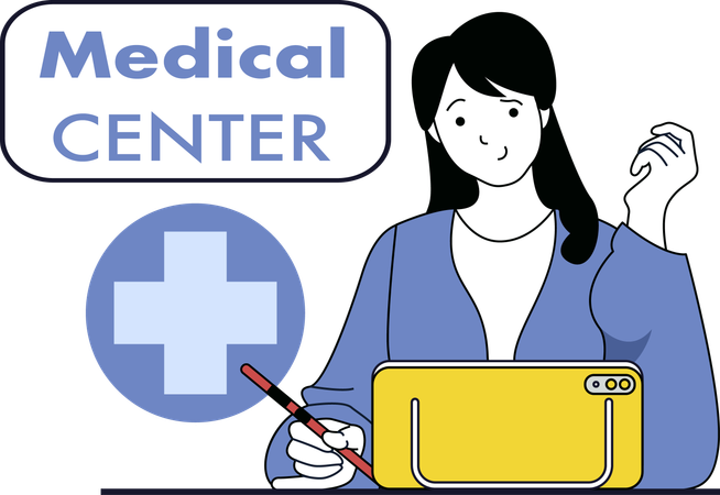 Mujer trabajando en un centro médico Ilustración