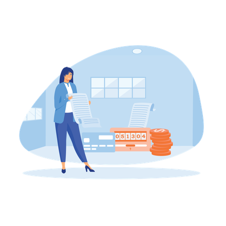 Mujer trabajando en una auditoría de eficiencia energética del hogar  Ilustración