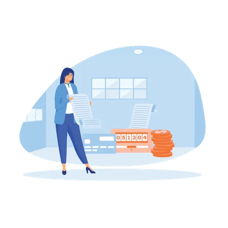 Mujer trabajando en una auditoría de eficiencia energética del hogar  Ilustración