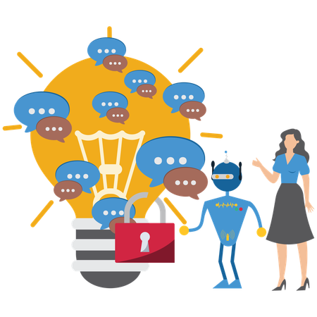 Mujer trabajando en una idea de inteligencia artificial segura  Illustration
