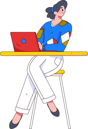 Mujer trabajando en la computadora portátil  Illustration