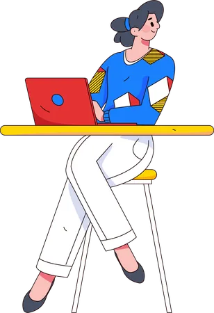 Mujer trabajando en la computadora portátil  Illustration