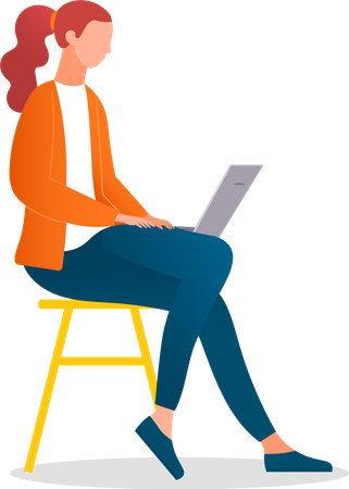 Mujer trabajando en la computadora portátil  Ilustración