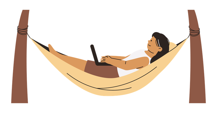 Mujer trabajando de vacaciones  Ilustración