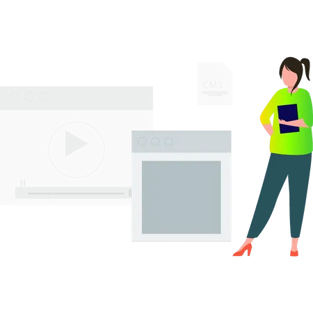 Mujer trabajando en video marketing  Ilustración