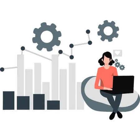 Gráfico de negocios de configuración de mujer trabajando  Ilustración