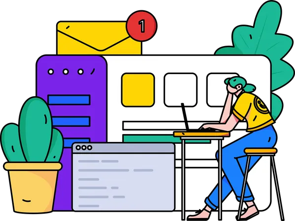 Mujer trabajando en línea  Illustration