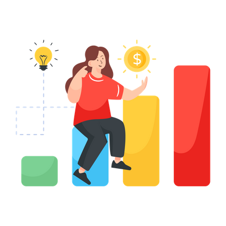 Mujer trabajando para aumentar los ingresos  Ilustración