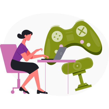 Mujer trabajando con gamepad  Ilustración