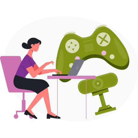 Mujer trabajando con gamepad  Ilustración