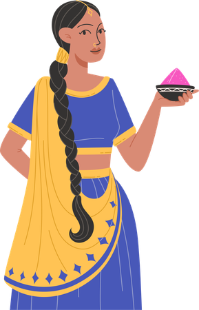 Mujer tradicional sosteniendo placa de color  Ilustración