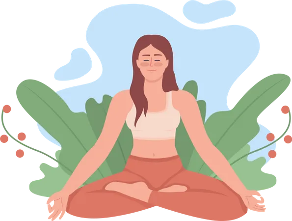 Mujer tranquila meditando al aire libre  Ilustración