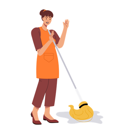 Mujer trapeando piso  Ilustración
