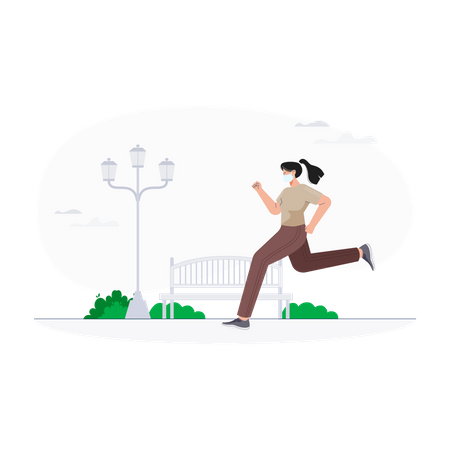Mujer trotando durante la pandemia  Ilustración