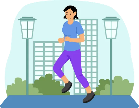 Mujer corriendo en la carretera  Ilustración