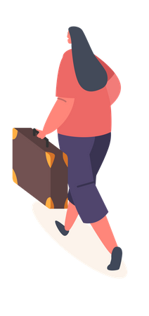 Turista femenina caminando con maleta  Ilustración