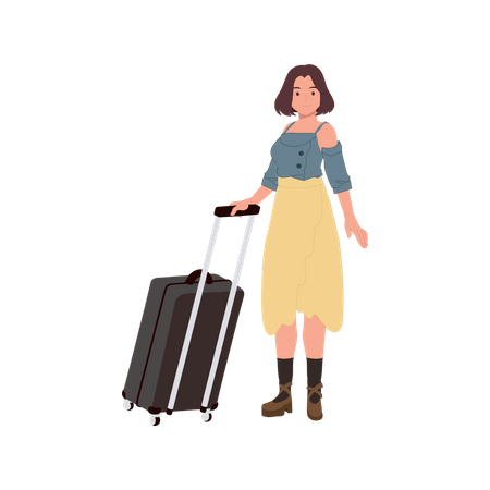 Turista femenina con equipaje de mano  Ilustración
