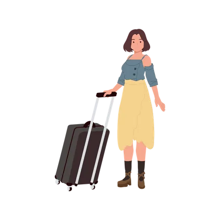 Turista femenina con equipaje de mano  Ilustración